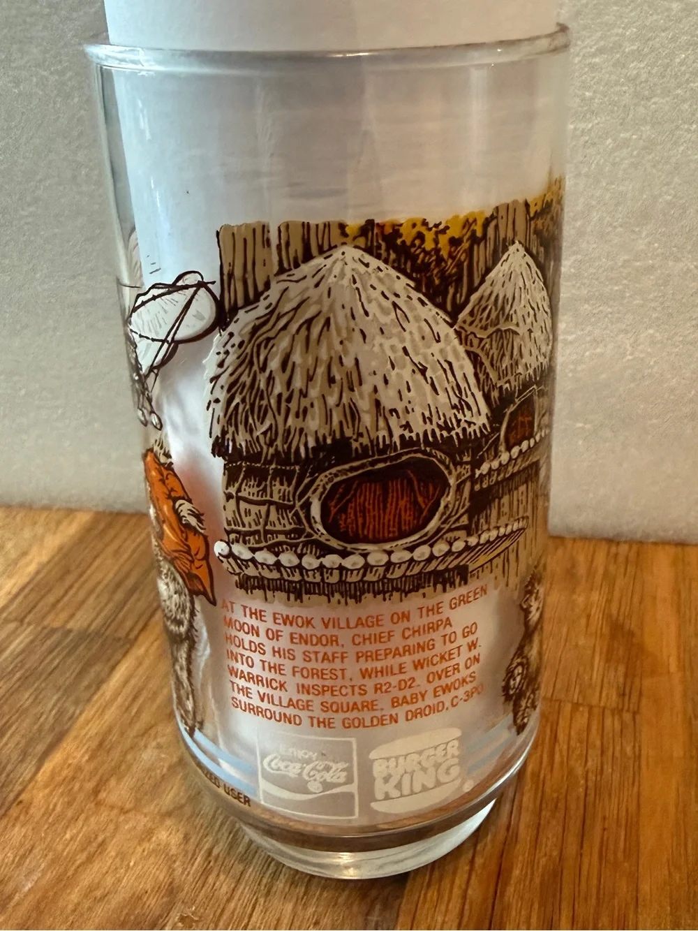 Return Of The JEDI 1983 BURGER KING Coca-cola Glass Cup Ewok Star Wars